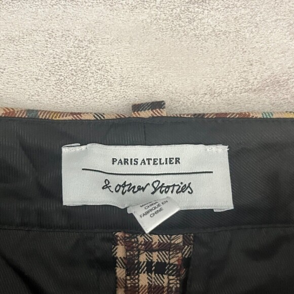 & Other Stories Womens Size 0 Yellow Plaid Kick Flare Leg Trouser Pant FLAWED - Picture 4 of 12